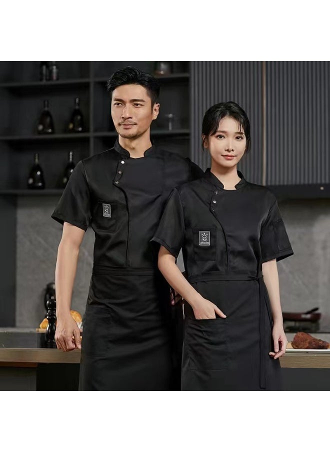 NIBEMINENT Summer Hotel Chef Overalls Men's Clothing Handsome Short Sleeve Western Restaurant Kitchen Cook Clothes  - Image 1