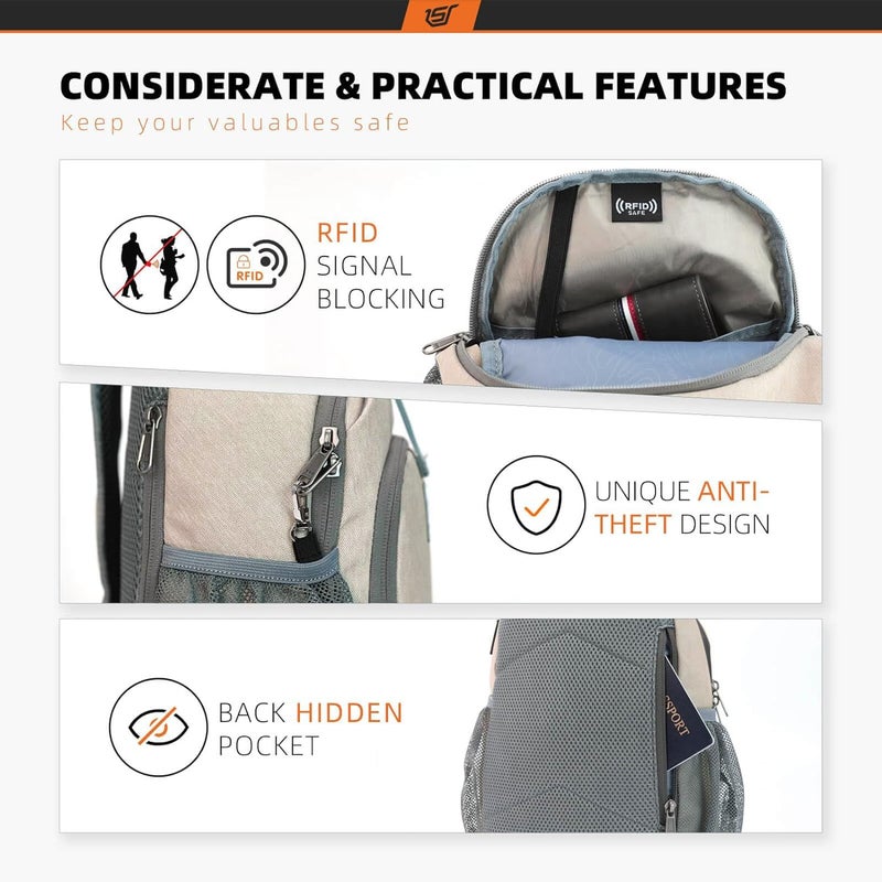 SKYSPER Sling Bag RFID Crossbody Sling Backpack Cross Body Shoulder Bag Travel Hiking Daypack for Women Men(Beige) - Image 3