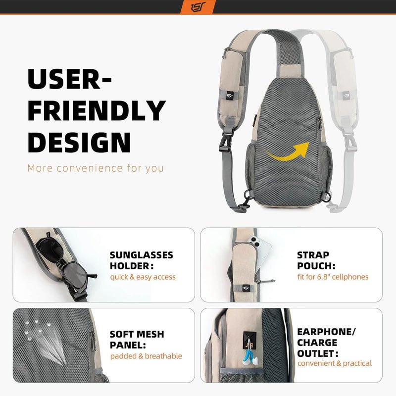 SKYSPER Sling Bag RFID Crossbody Sling Backpack Cross Body Shoulder Bag Travel Hiking Daypack for Women Men(Beige) - Image 4