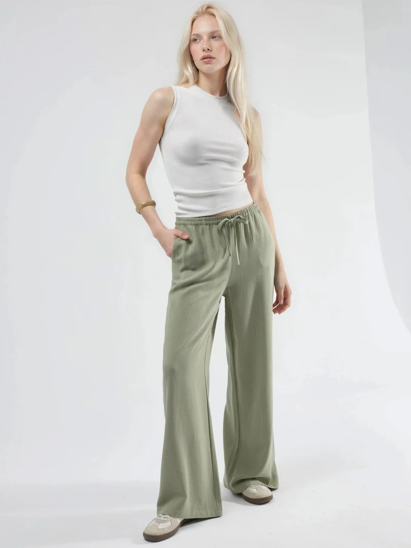 هيكاب Viscose-Linen Blended Wide Leg Pants