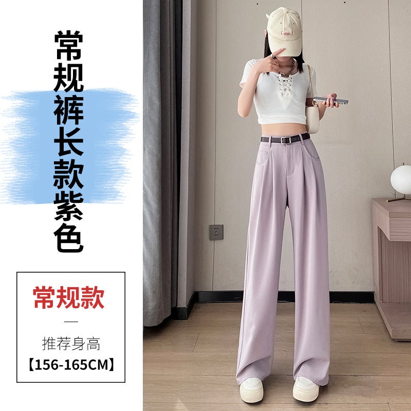 Chic Velvet-Lined High-Waist Trousers Purple regular style 