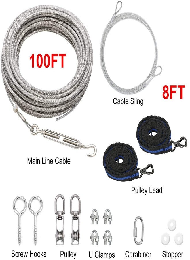 XiaZ 100FT Dog Trolley Runner Cable for 2 Dogs, Tie Out Cable for Small, Medium, Large Dogs up to 200lbs，Pet Lead for Yard, Camping, Outdoor, with 8 Ft Nylon Bungee Runner - Image 2