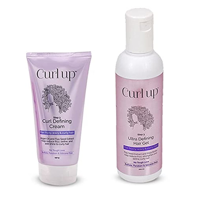 Curl Up Curl up Curl Styling Combo With Curl Defining Cream Ultra Defining Gel For Dry Frizzy Wavy Curly Hair Sulphate Paraben Silicone Free Pack of 1  - Image 1