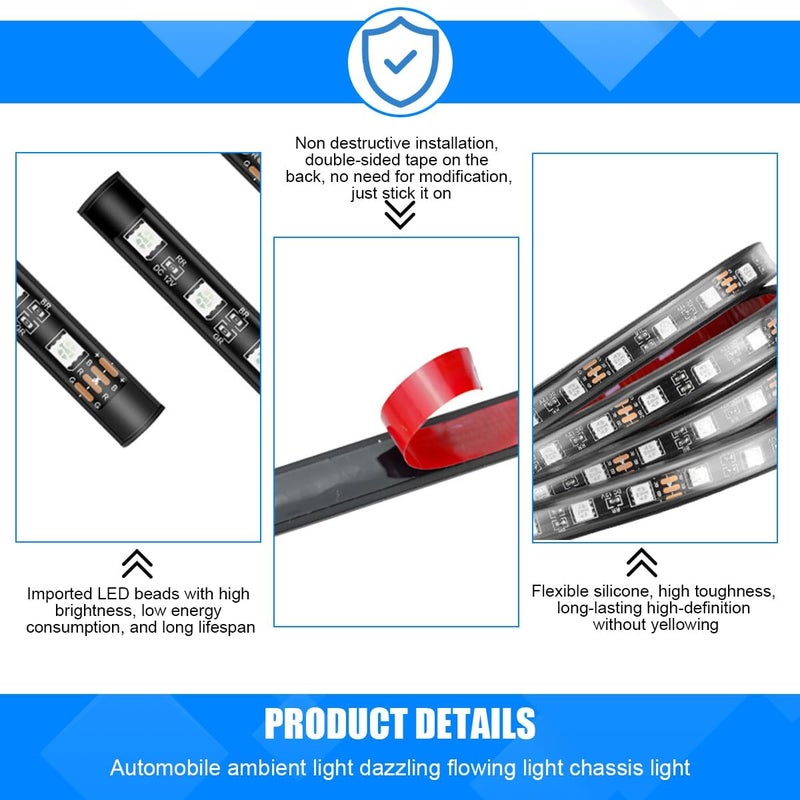 Sandfren Car Underglow Neon Accent Strip Lights, 4PCS RGB APP Control Vehicle LED Lamp with Sound Active Function Music Mode, Waterproof Auto Exterior Ambient Light, Universal Fit - Image 3