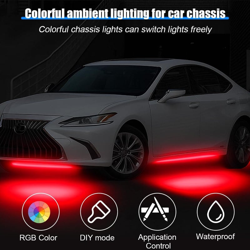 Sandfren Car Underglow Neon Accent Strip Lights, 4PCS RGB APP Control Vehicle LED Lamp with Sound Active Function Music Mode, Waterproof Auto Exterior Ambient Light, Universal Fit - Image 4
