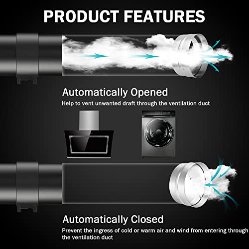 Kikerike 8 Inch Draft Blocker Backdraft Damper Duct Draft Stopper One-Way Airflow Ducting Insert Backflow Preventer Inline Fan Vent Deflector - Image 4