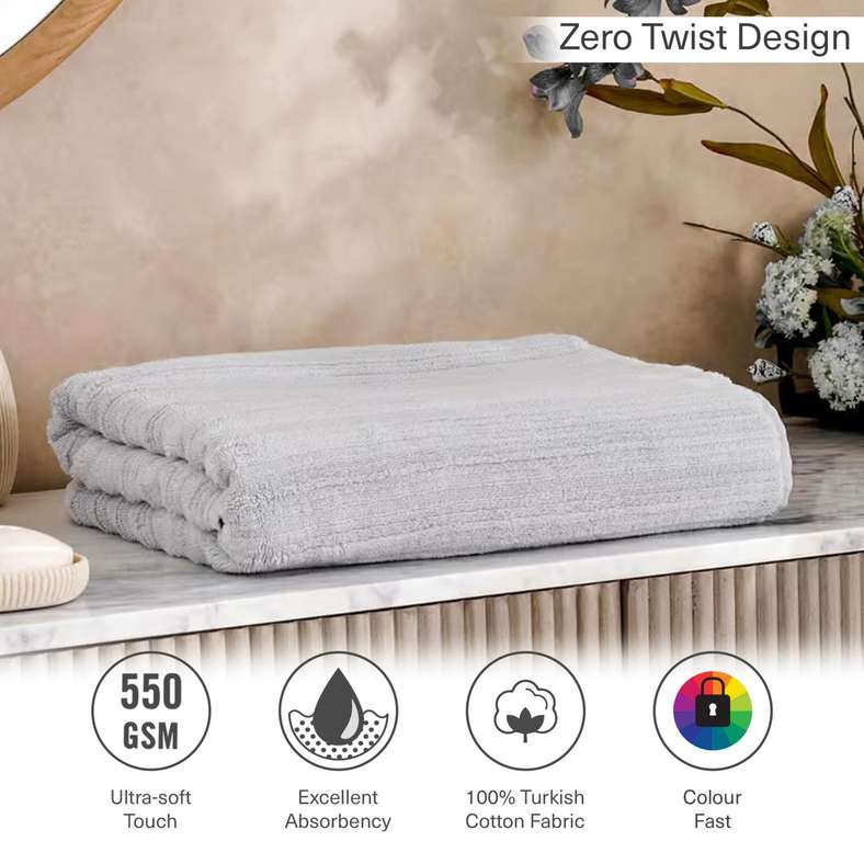 Pan Home منشفة استحمام مضلعة بدون لف - رمادي - Image 5
