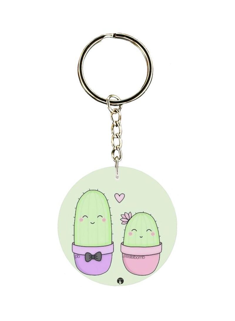 Two Cactus Plants Printed Double Sided Keychain