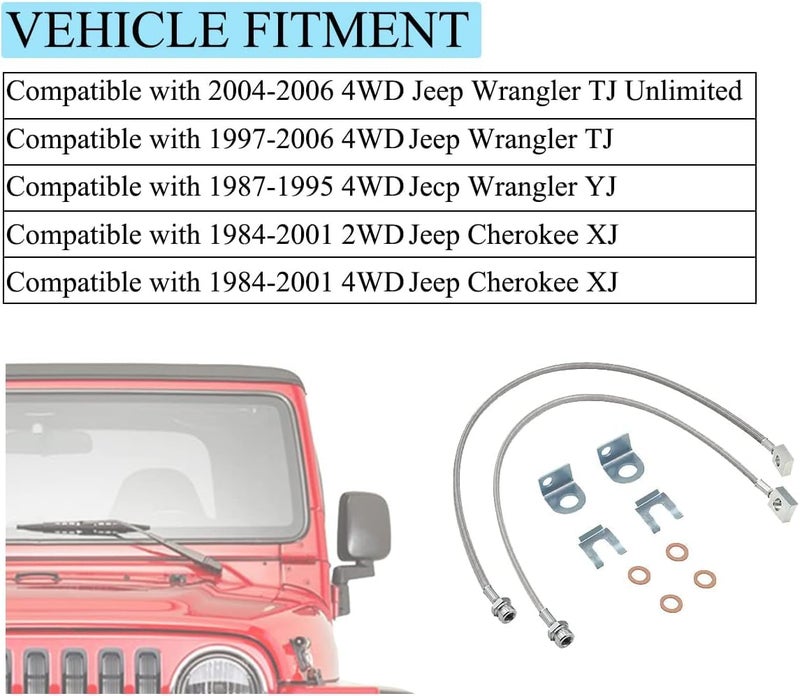 TycoonWon 2Pcs 89702 Front Stainless Brake Lines 26inch Compatible with 87-06 Jeep TJ/YJ/XJ With 4"-6" Suspension Lift Kits - Image 5