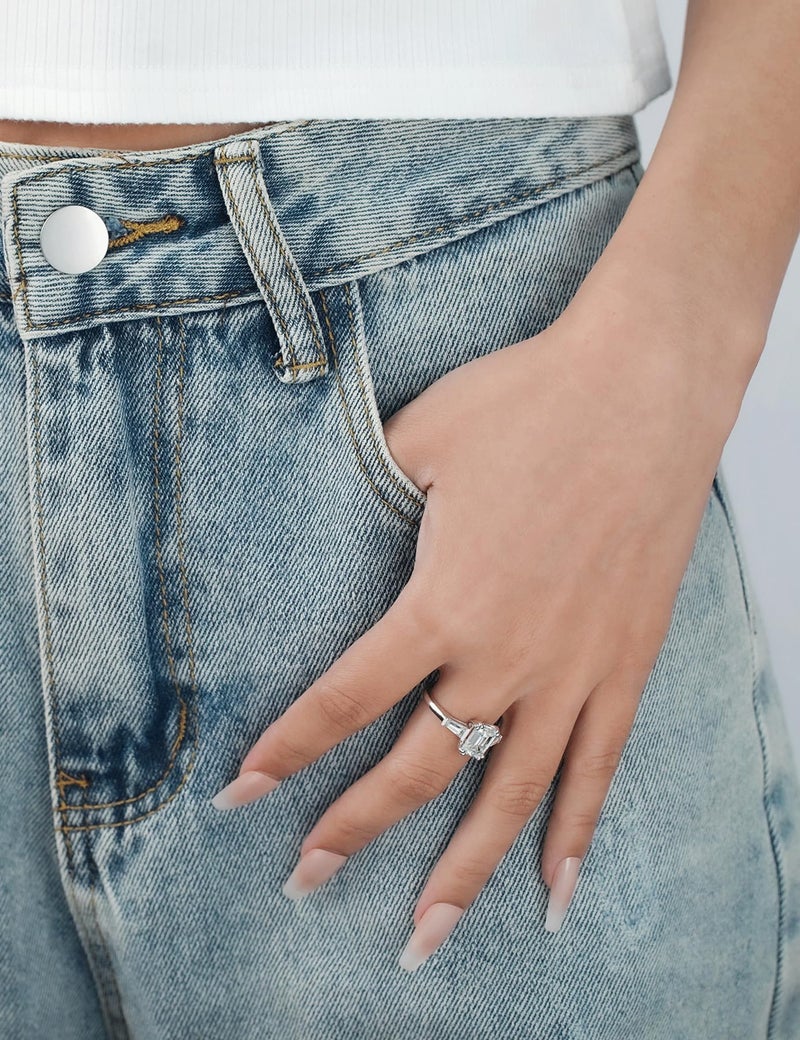 IMOLOVE Moissanite Engagement Rings for Women, 3 Carat D Color VVS1 Emerald Cut Solitaire Engagement Rings Moissanite Wedding Rings for Women with 18K White Gold Plated Size 7.5 - Image 4