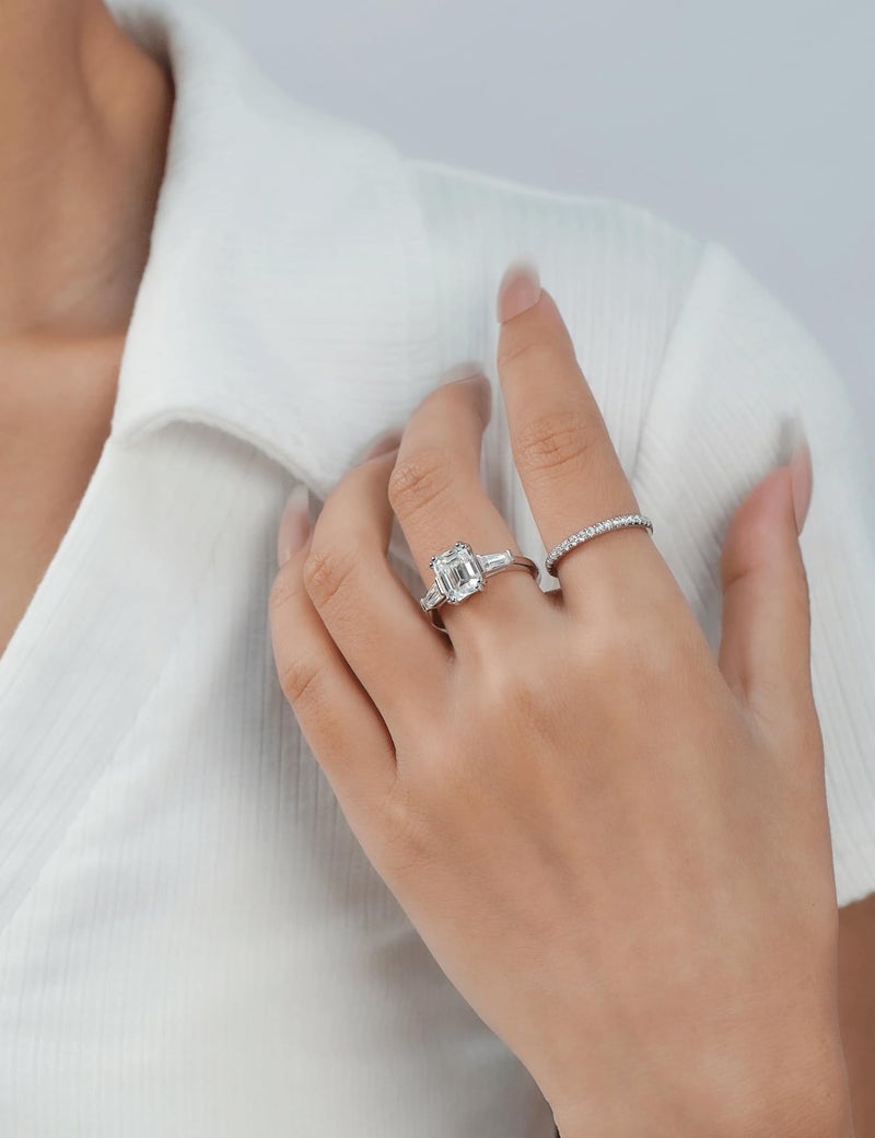 IMOLOVE Moissanite Engagement Rings for Women, 3 Carat D Color VVS1 Emerald Cut Solitaire Engagement Rings Moissanite Wedding Rings for Women with 18K White Gold Plated Size 7.5 - Image 5