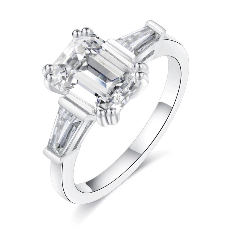 IMOLOVE Moissanite Engagement Rings for Women, 3 Carat D Color VVS1 Emerald Cut Solitaire Engagement Rings Moissanite Wedding Rings for Women with 18K White Gold Plated Size 7.5 - Image 1