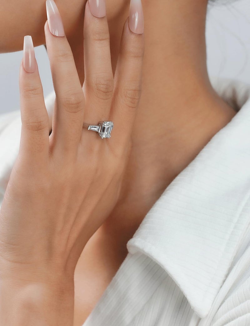 IMOLOVE Moissanite Engagement Rings for Women, 3 Carat D Color VVS1 Emerald Cut Solitaire Engagement Rings Moissanite Wedding Rings for Women with 18K White Gold Plated Size 7.5 - Image 3