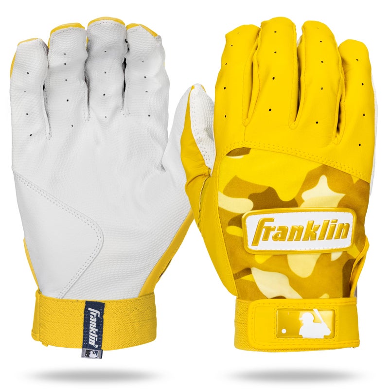 Franklin Sports MLB Batting Gloves - Digitek Camo Baseball + Softball Batting Gloves - Premium Leather Baseball Batting Gloves - Batting Glove Pair - White/Yellow - Youth Medium - Image 1