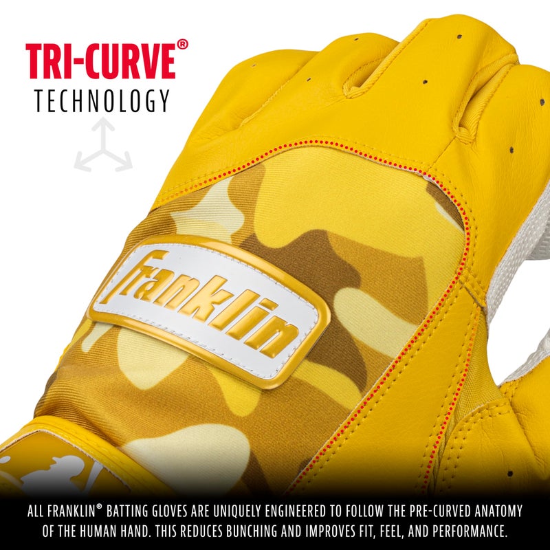 Franklin Sports MLB Batting Gloves - Digitek Camo Baseball + Softball Batting Gloves - Premium Leather Baseball Batting Gloves - Batting Glove Pair - White/Yellow - Youth Medium - Image 4