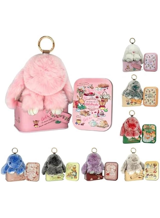 Arabest Bunnylulu Keychain with Tin,Original Bunnylulu,Handmade Soft Bunny PomPom Keychain, Bunny Cute Plush Key chain,Holiday Gift - Image 1