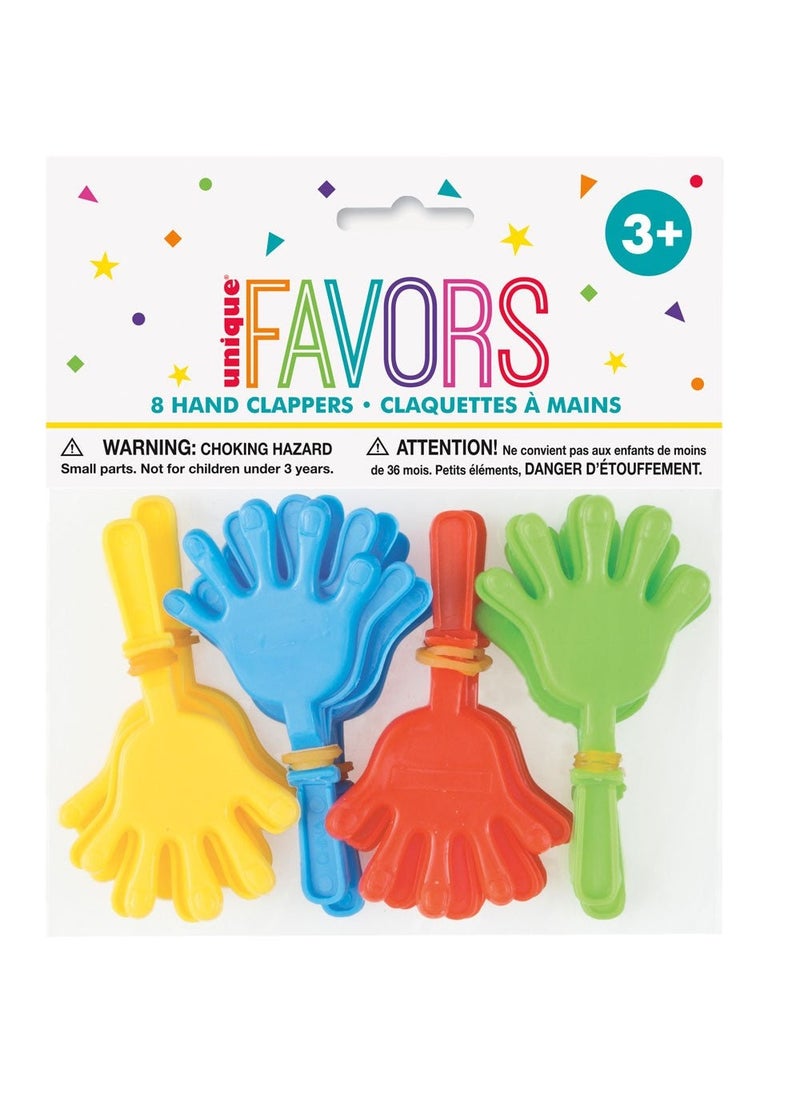 Unique Mini Hand Clappers Multicolor Plastic 8cm 8-Pack