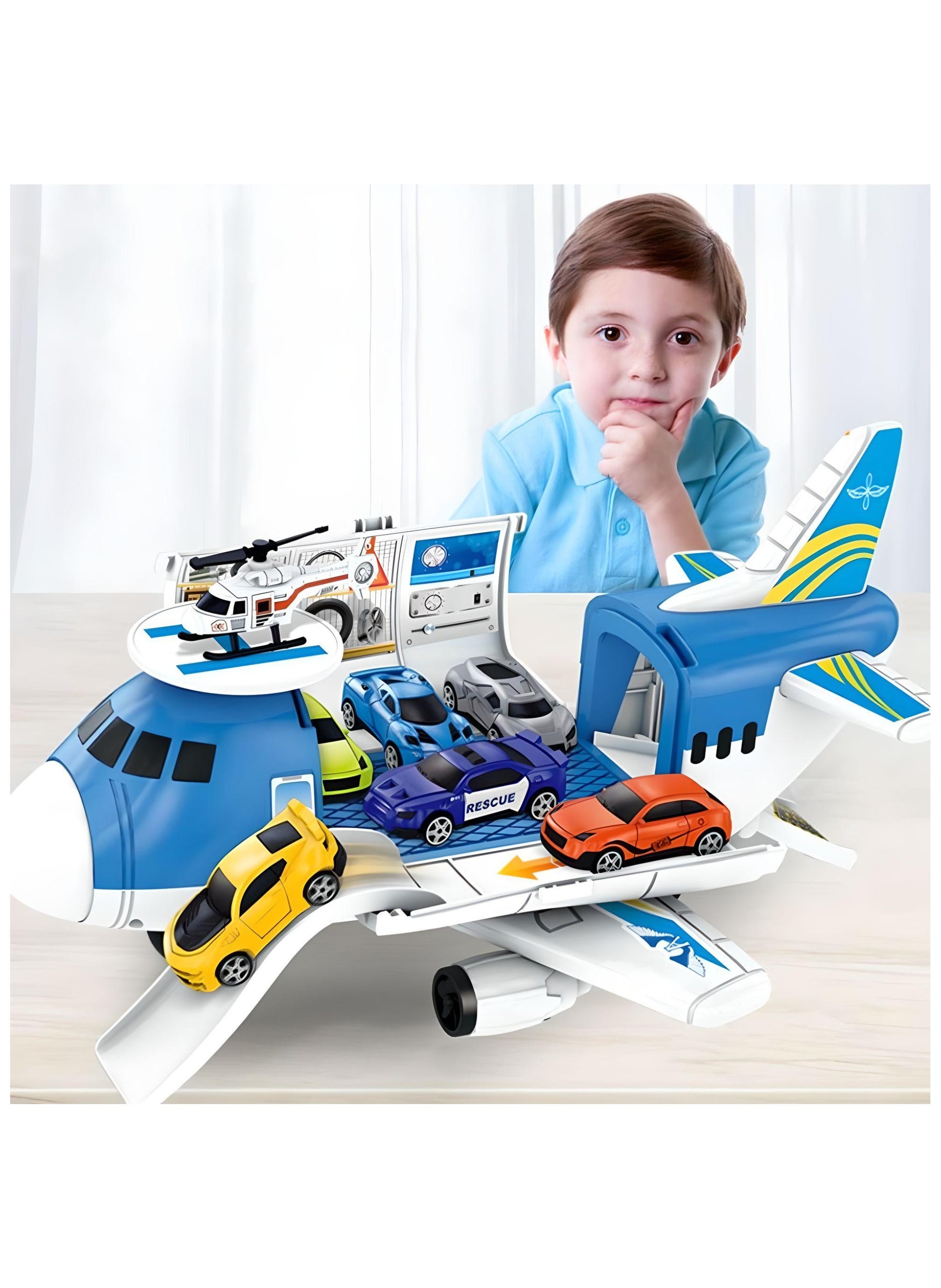 SARAOONT Cargo Plane Toy Play Set for Kids - Includes 1 Helicopter and 4 Cars - Diecast Aircraft - Transport and Cargo Carrier 