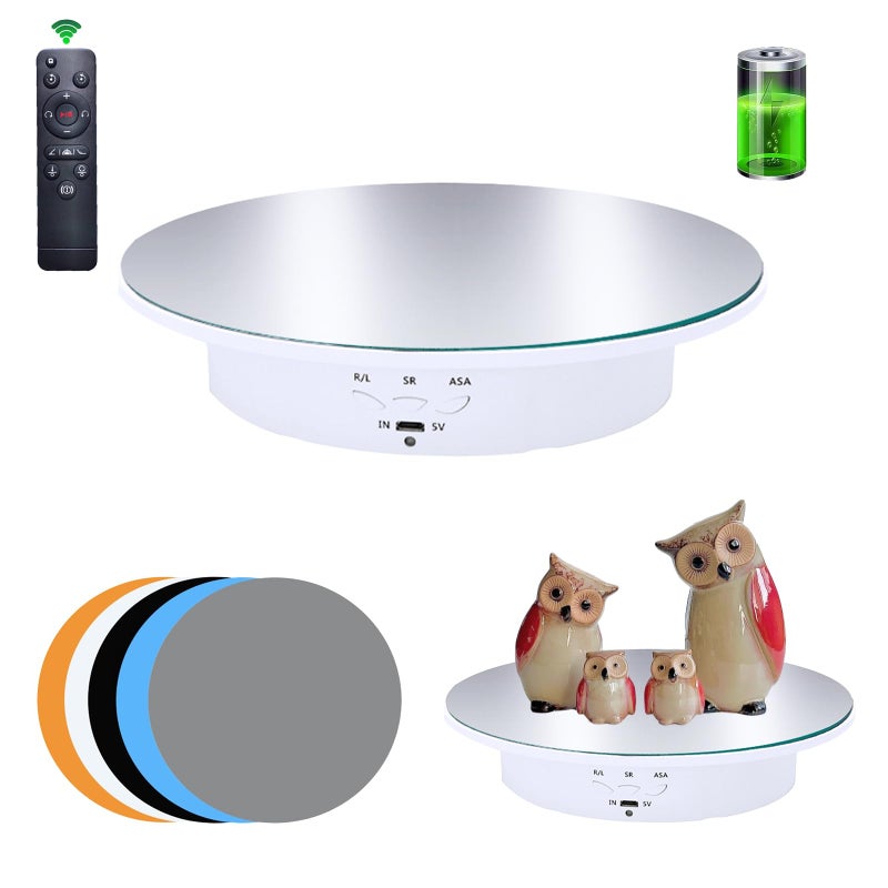 JAYEGT Motorized Rotating Display Stand, 7.87inch /17.6lbs Load, 360 Degree Electric Rotating Turntable for Photography Products, Jewelryï¼Œ5 Colors Backgrounds, Mirror Cover (White/Remote Control) - Image 1