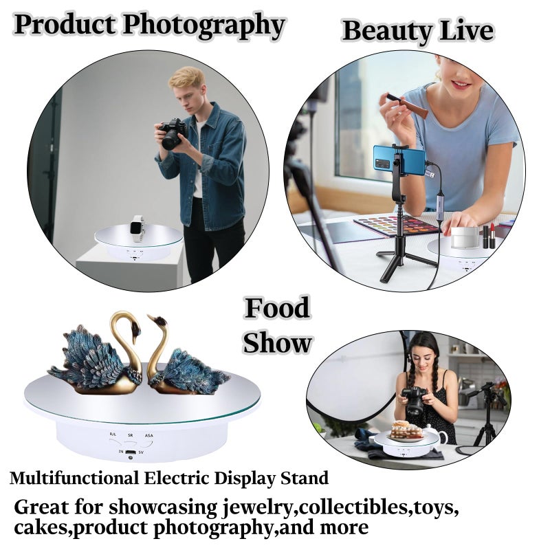 JAYEGT Motorized Rotating Display Stand, 7.87inch /17.6lbs Load, 360 Degree Electric Rotating Turntable for Photography Products, Jewelryï¼Œ5 Colors Backgrounds, Mirror Cover (White/Remote Control) - Image 3