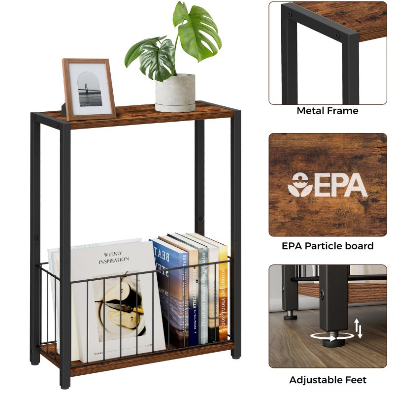 Homleke Narrow Side Table with Magazine Holder, Skinny End Table Perfect for Small Spaces, Space-Saving Design for Living Room, Bedroom, or Office, 7.1" D x 16.9" W x 23.6" H, Rustic Brown - Image 5
