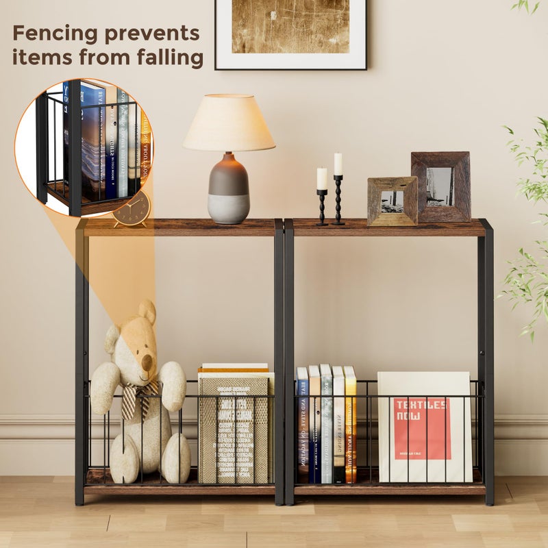 Homleke Narrow Side Table with Magazine Holder, Skinny End Table Perfect for Small Spaces, Space-Saving Design for Living Room, Bedroom, or Office, 7.1" D x 16.9" W x 23.6" H, Rustic Brown - Image 3
