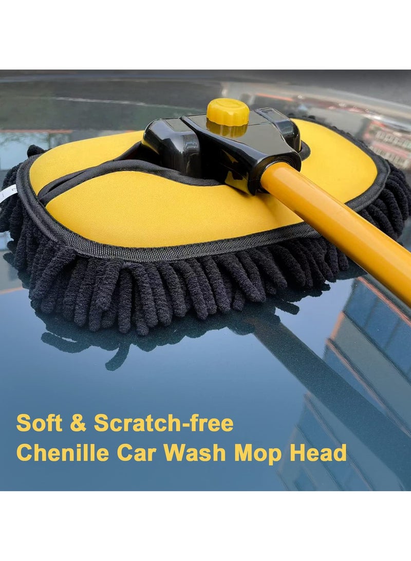 Car Wash Brush with Long Handle, Microfiber Car Wash Mop with Replaceable Chenille Brush Head, Soft Cleaning Brush with 15° Curved Extension Pole Car Wash Kit for RV Truck Camper, YELLOW - Image 2