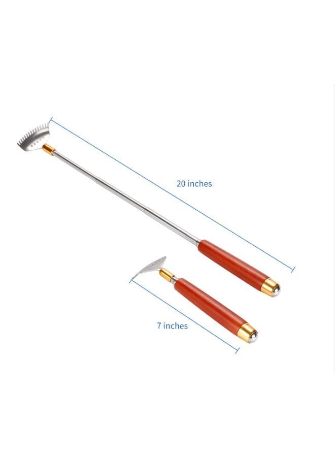 إسكدنيا أداة خدش الظهر الطويلة القابلة للتمديد، أداة خدش الجسم مع بكرة تدليك/مقبض خشبي/مخلب فولاذي، أداة خدش للوجه والرأس وفروة الرأس والقدمين، أداة تدليك يدوية قوية - Image 5