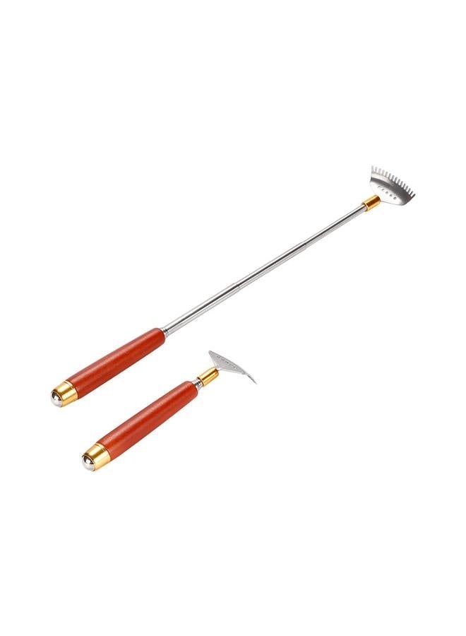 إسكدنيا أداة خدش الظهر الطويلة القابلة للتمديد، أداة خدش الجسم مع بكرة تدليك/مقبض خشبي/مخلب فولاذي، أداة خدش للوجه والرأس وفروة الرأس والقدمين، أداة تدليك يدوية قوية - Image 1