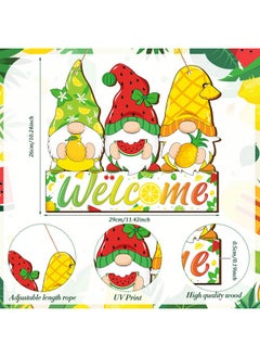 Panelee Summer Welcome Sign Wooden Fruit Gnome Hanging Sign Holiday Door Sign with Ropes Hanging Decoration with Lemon Watermelon for Summer Front Door Porch Farmhouse Outdoor Home Decor (Gnome Fruit)  - Image 3