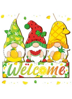 Panelee Summer Welcome Sign Wooden Fruit Gnome Hanging Sign Holiday Door Sign with Ropes Hanging Decoration with Lemon Watermelon for Summer Front Door Porch Farmhouse Outdoor Home Decor (Gnome Fruit)  - Image 1