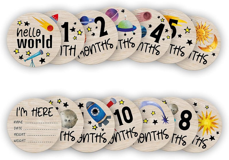 Al Raied ARS® Baby Monthly Milestone Circles - Wooden Discs for Baby Photo with Hello World Signs - Image 1