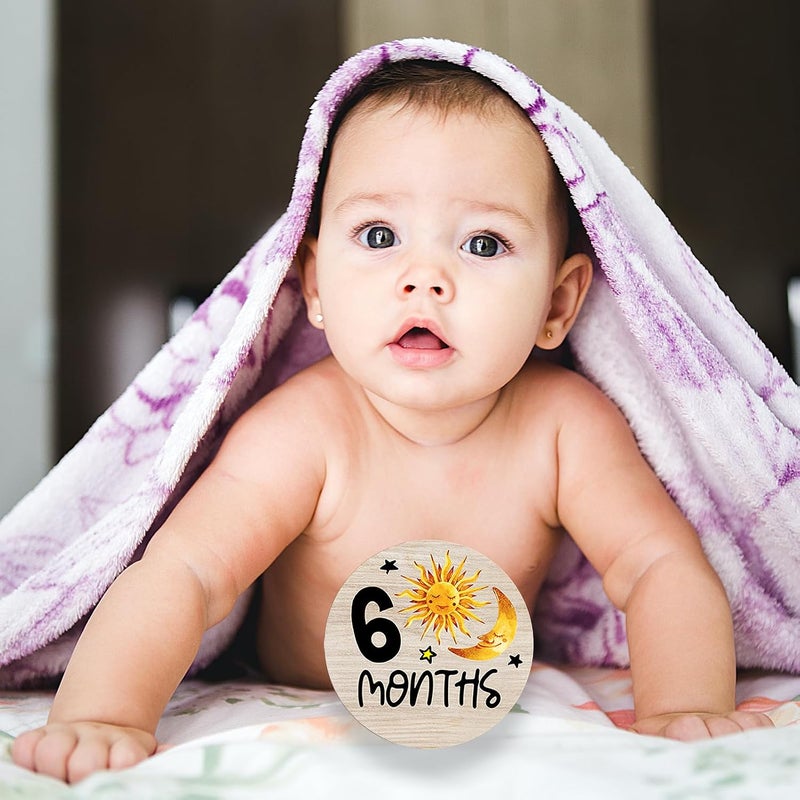 Al Raied ARS® Baby Monthly Milestone Circles - Wooden Discs for Baby Photo with Hello World Signs - Image 4
