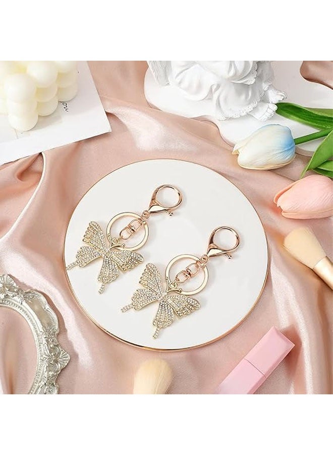 2Pcs Butterfly Bag Charms Butterfly  Rhinestone Keychain Alloy Key Ring Sparkly Gold Butterflies Insect Animal Keychains Charms for Handbags Keychains Backpack Purse Decorations Women - Image 3