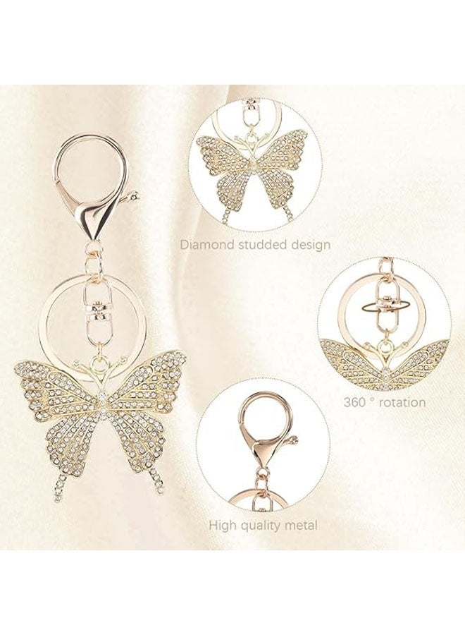 2Pcs Butterfly Bag Charms Butterfly  Rhinestone Keychain Alloy Key Ring Sparkly Gold Butterflies Insect Animal Keychains Charms for Handbags Keychains Backpack Purse Decorations Women - Image 5