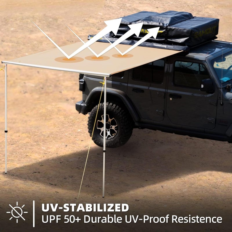 SAMOUT Vehicle Awning, 4.6ft x 8.2ft, Rooftop Pullout Ripstop UPF50+ Side Awning for Jeep/SUV/Truck/Van - Image 4