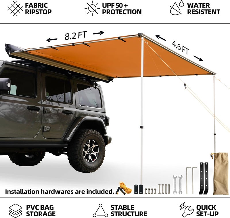 SAMOUT Vehicle Awning, 4.6ft x 8.2ft, Rooftop Pullout Ripstop UPF50+ Side Awning for Jeep/SUV/Truck/Van - Image 2