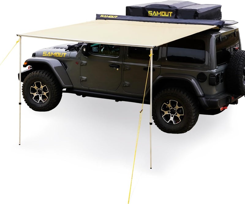 SAMOUT Vehicle Awning, 4.6ft x 8.2ft, Rooftop Pullout Ripstop UPF50+ Side Awning for Jeep/SUV/Truck/Van - Image 1