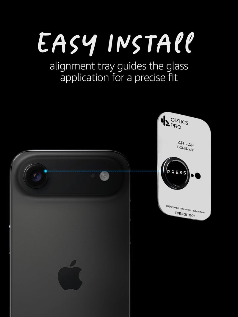 Lensarmor Compatible with iPhone Air Camera Lens Protector Space Black (2-Pack) – 9H Tempered Glass, Military-Grade Anti-Scratch, Slim & Case-Friendly, Easy Install Frame - Image 4
