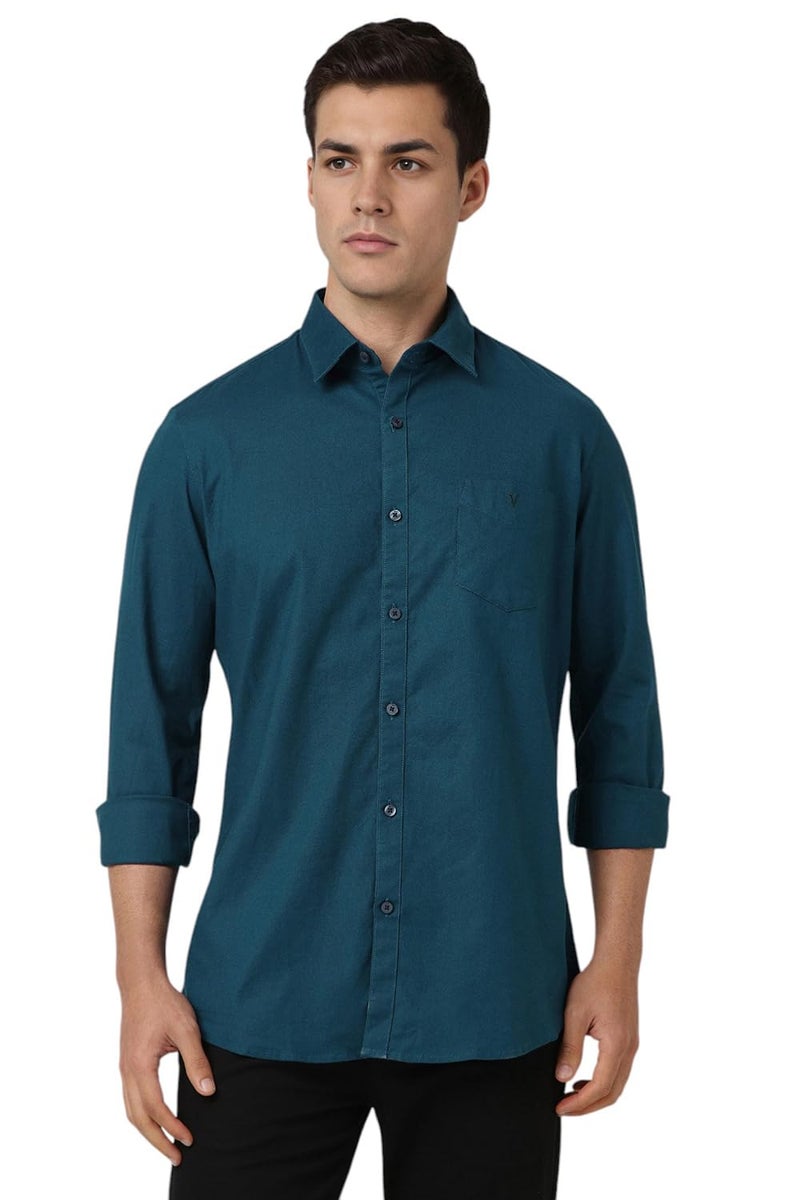 Van Heusen Men Blue Slim Fit Solid Full Sleeves Casual Shirt - Image 1