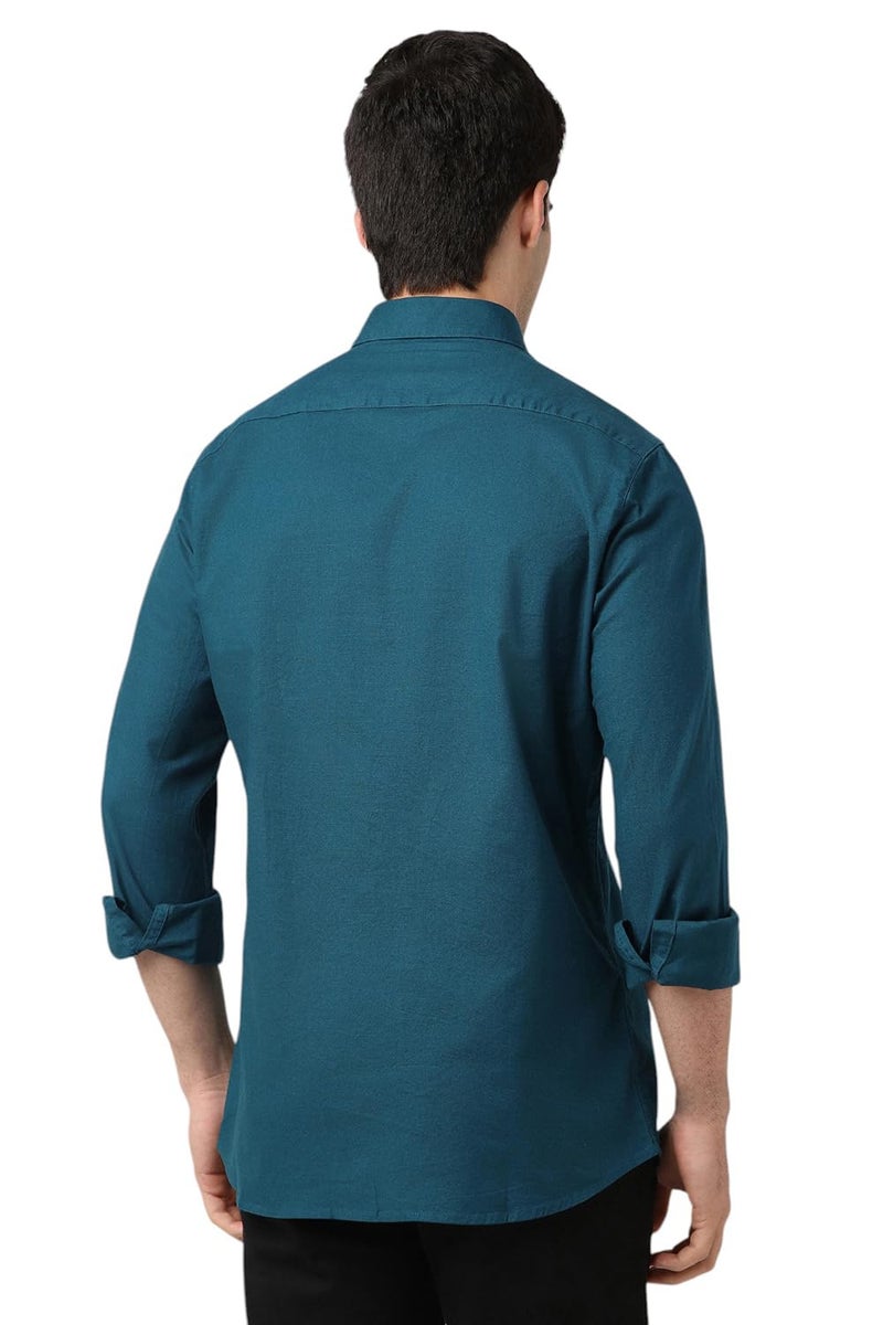 Van Heusen Men Blue Slim Fit Solid Full Sleeves Casual Shirt - Image 3