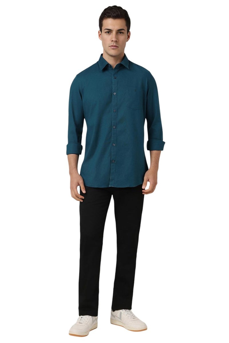 Van Heusen Men Blue Slim Fit Solid Full Sleeves Casual Shirt - Image 5