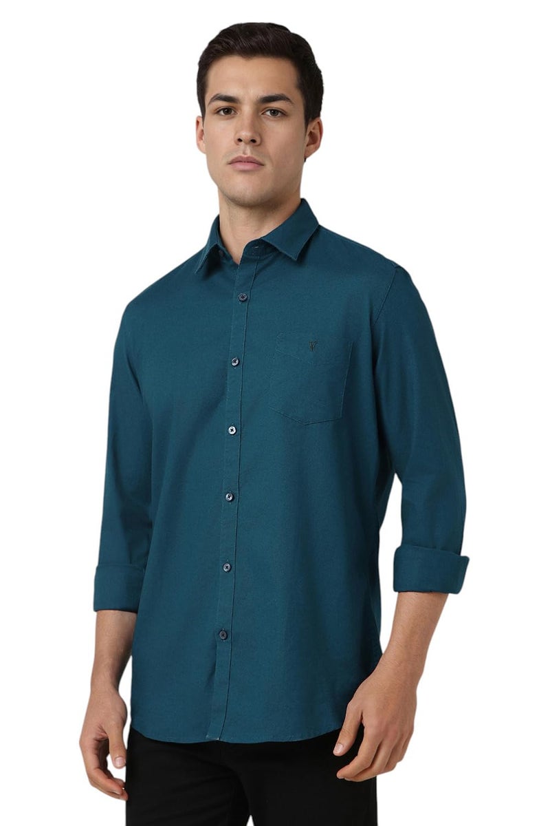 Van Heusen Men Blue Slim Fit Solid Full Sleeves Casual Shirt - Image 2