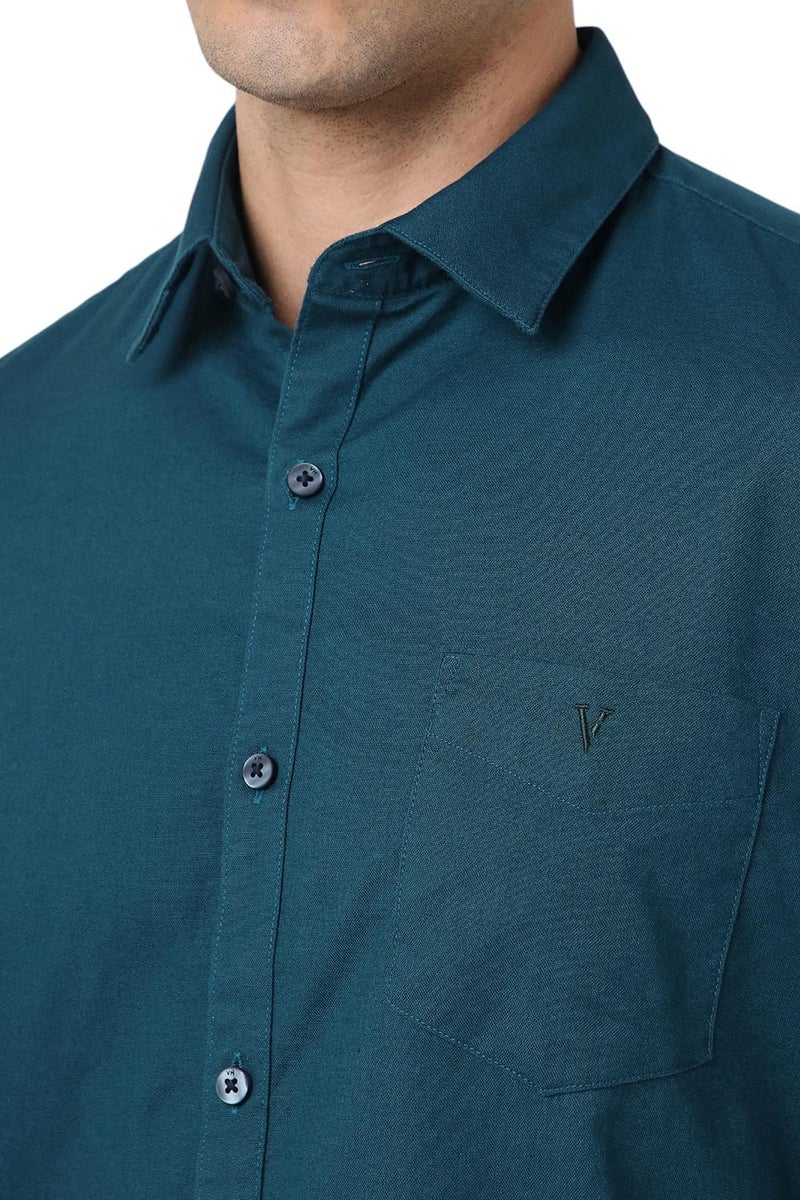 Van Heusen Men Blue Slim Fit Solid Full Sleeves Casual Shirt - Image 4