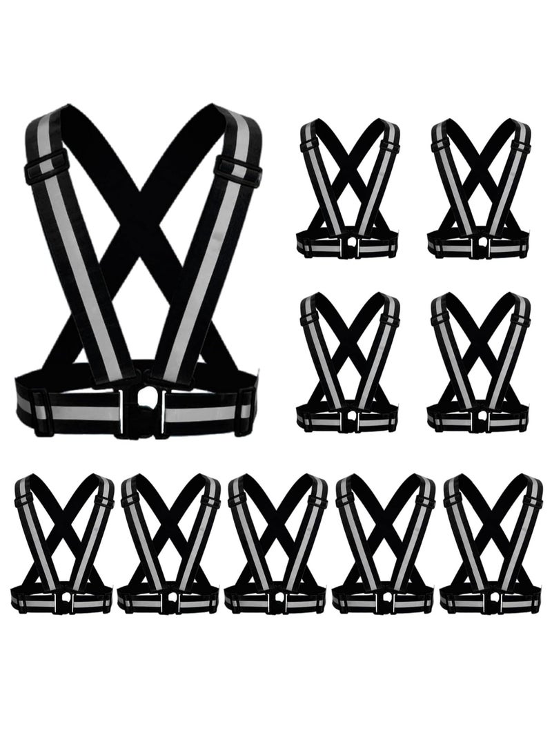 Meetion Reflective Running Vest 10 Piece, High Visibility Reflective Running Gear Night Cycling Walking Reflective Vest Hi Vis Safety Vest Straps For Men Women Kids (Black)  - Image 1