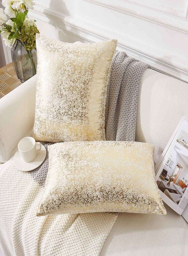 EUCIOR Champagne Throw Pillows 24x24,Gold and White Pillow Covers,Set of 2,Glitter Decorative Velvet Pillow Covers,Solid Color Cushion Covers for Sofa Bedroom Car - Image 2