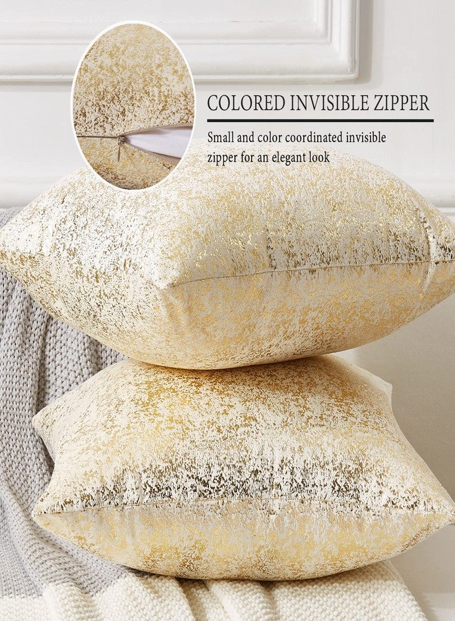 EUCIOR Champagne Throw Pillows 24x24,Gold and White Pillow Covers,Set of 2,Glitter Decorative Velvet Pillow Covers,Solid Color Cushion Covers for Sofa Bedroom Car - Image 3