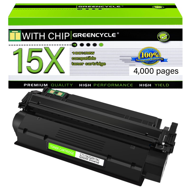 greencycle 1 PK Black Toner Cartridge Replacement Compatible for HP 15X C7115X 15A C7115A 13X Q2613X Work with LaserJet 1000 1200 1220 1330 3300 3310 3320 3330 3380 Series Printer - Image 1