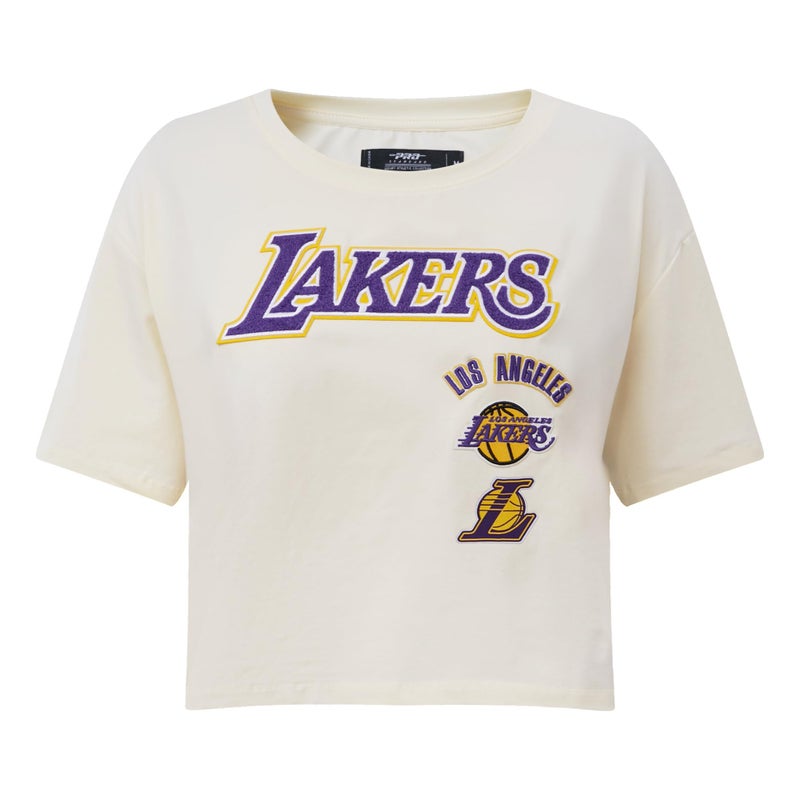 Pro Standard Womens NBA Los Angeles Lakers Retro Classics Short Sleeve Boxy Tee Eggshell L - Image 1