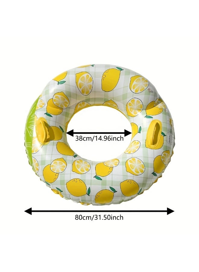 Goolsky 1pc Lemon Print Inflatable Swim Ring with Handle - Durable PVC Material, Double Airbag Design for Adults & Youngsters, Perfect for Pool Parties, Beach Fun, and Summer Outdoor Activities, Inflatable Pool - Image 5